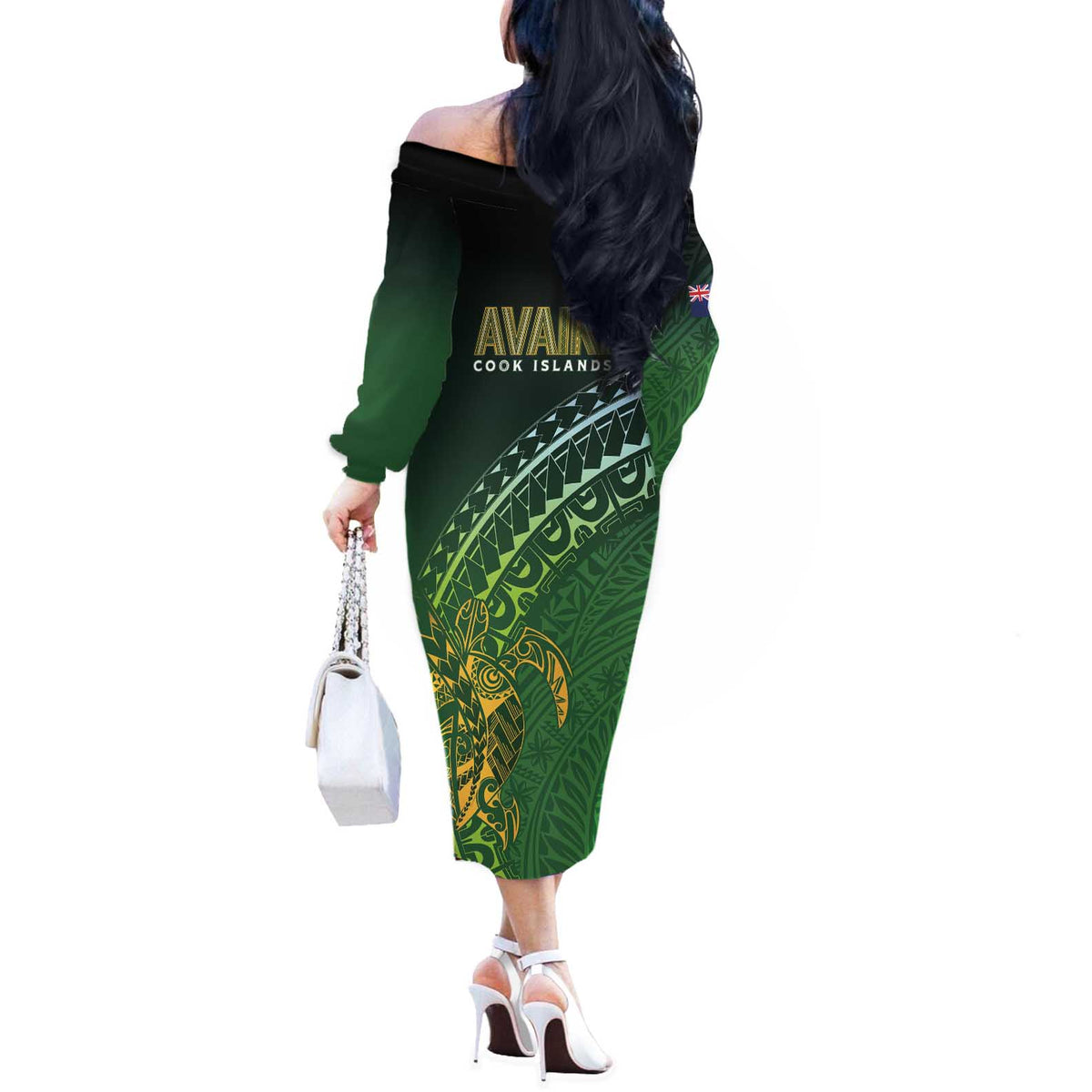 Cook Islands Rugby Kuki Avaiki Off The Shoulder Long Sleeve Dress Tribal Turtle LT7 - Polynesian Pride