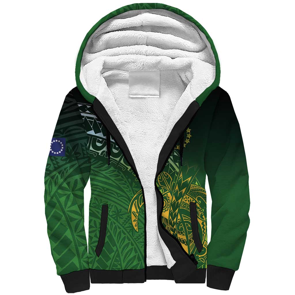 Cook Islands Rugby Kuki Avaiki Sherpa Hoodie Tribal Turtle LT7 Unisex Dark Green - Polynesian Pride
