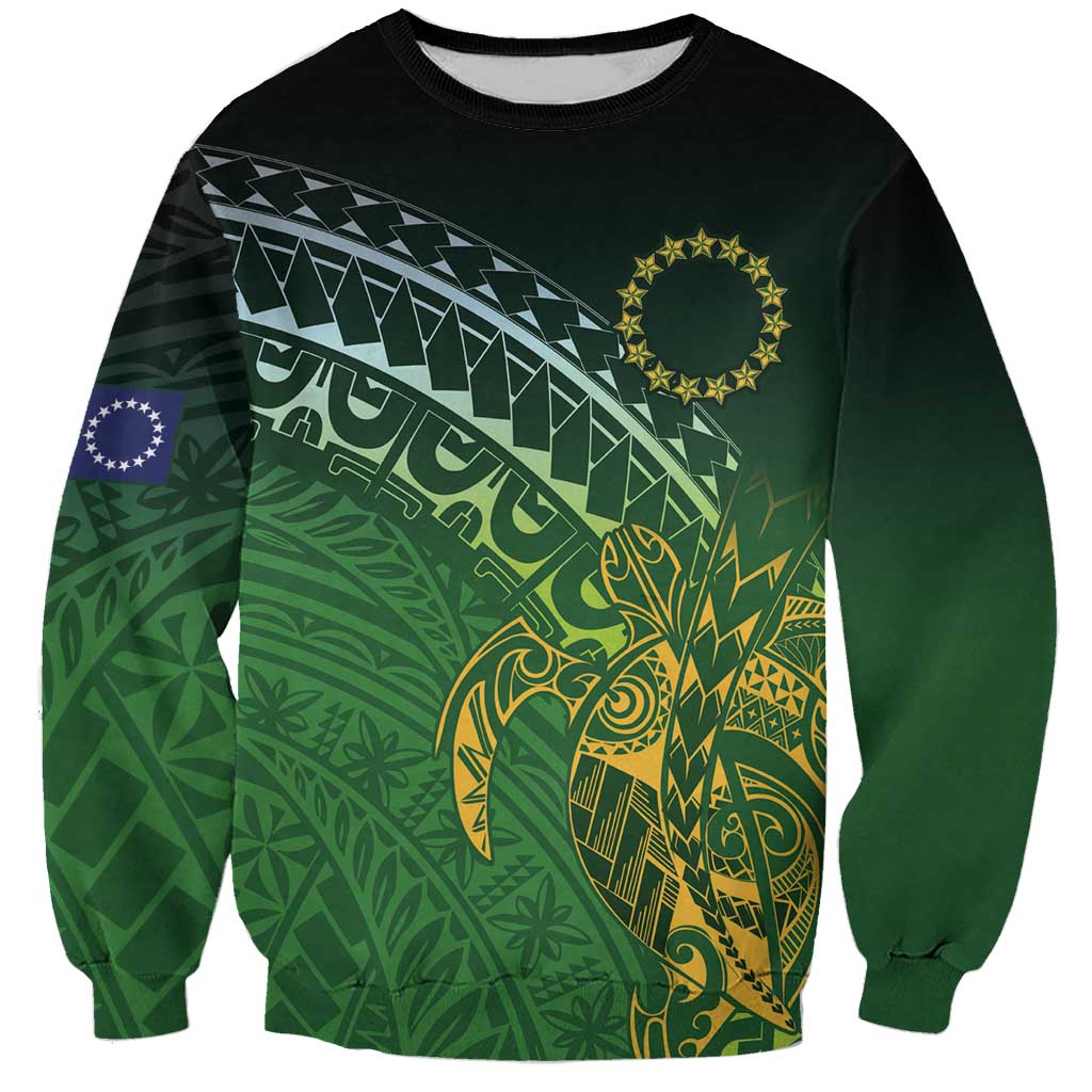 Cook Islands Rugby Kuki Avaiki Sweatshirt Tribal Turtle LT7 Unisex Dark Green - Polynesian Pride