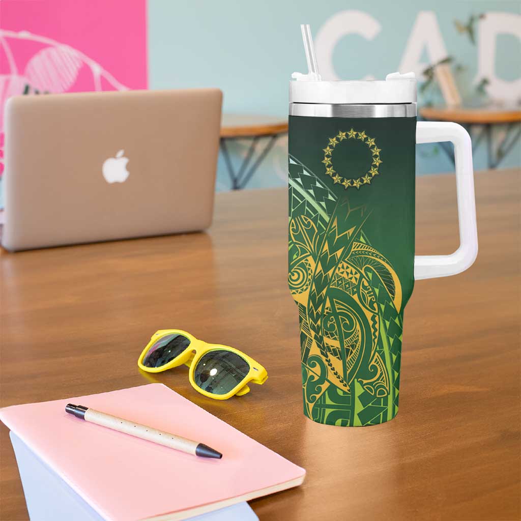 Cook Islands Rugby Kuki Avaiki Tumbler With Handle Tribal Turtle LT7 - Polynesian Pride