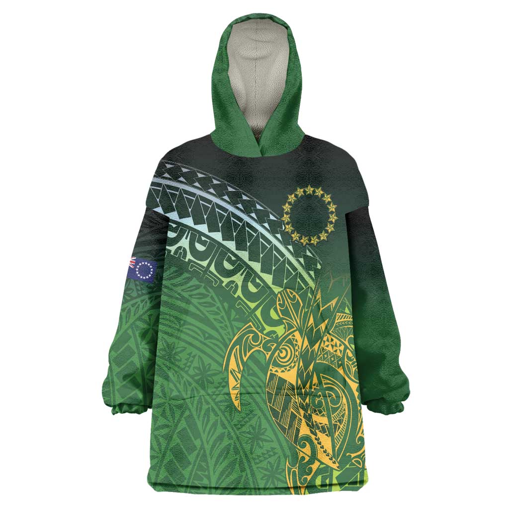 Cook Islands Rugby Kuki Avaiki Wearable Blanket Hoodie Tribal Turtle LT7 One Size Dark Green - Polynesian Pride