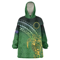 Cook Islands Rugby Kuki Avaiki Wearable Blanket Hoodie Tribal Turtle LT7 One Size Dark Green - Polynesian Pride