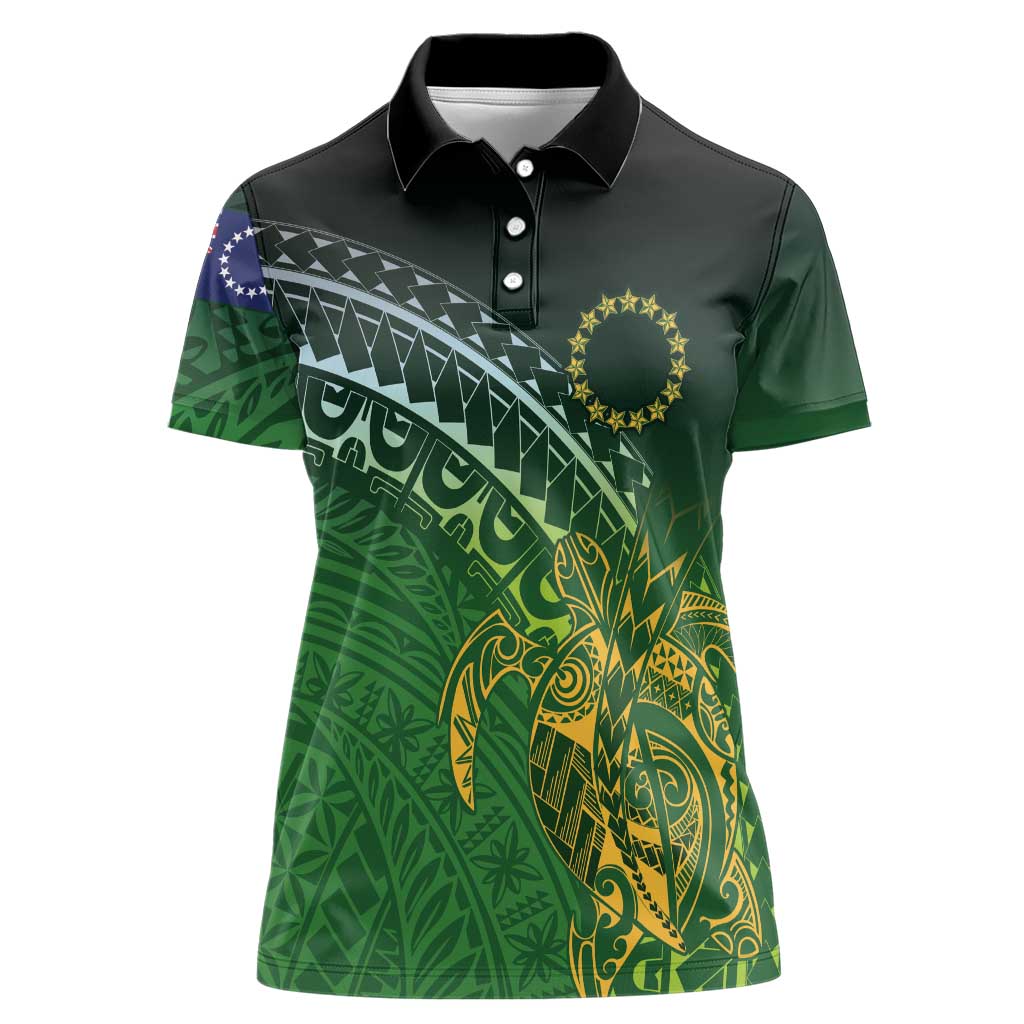 Cook Islands Rugby Kuki Avaiki Women Polo Shirt Tribal Turtle LT7 Female Dark Green - Polynesian Pride