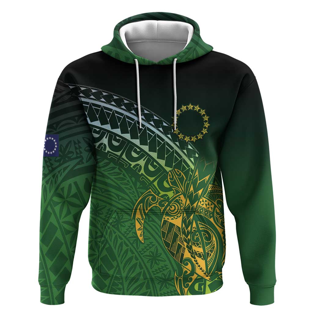 Cook Islands Rugby Kuki Avaiki Zip Hoodie Tribal Turtle LT7 Pullover Hoodie Dark Green - Polynesian Pride