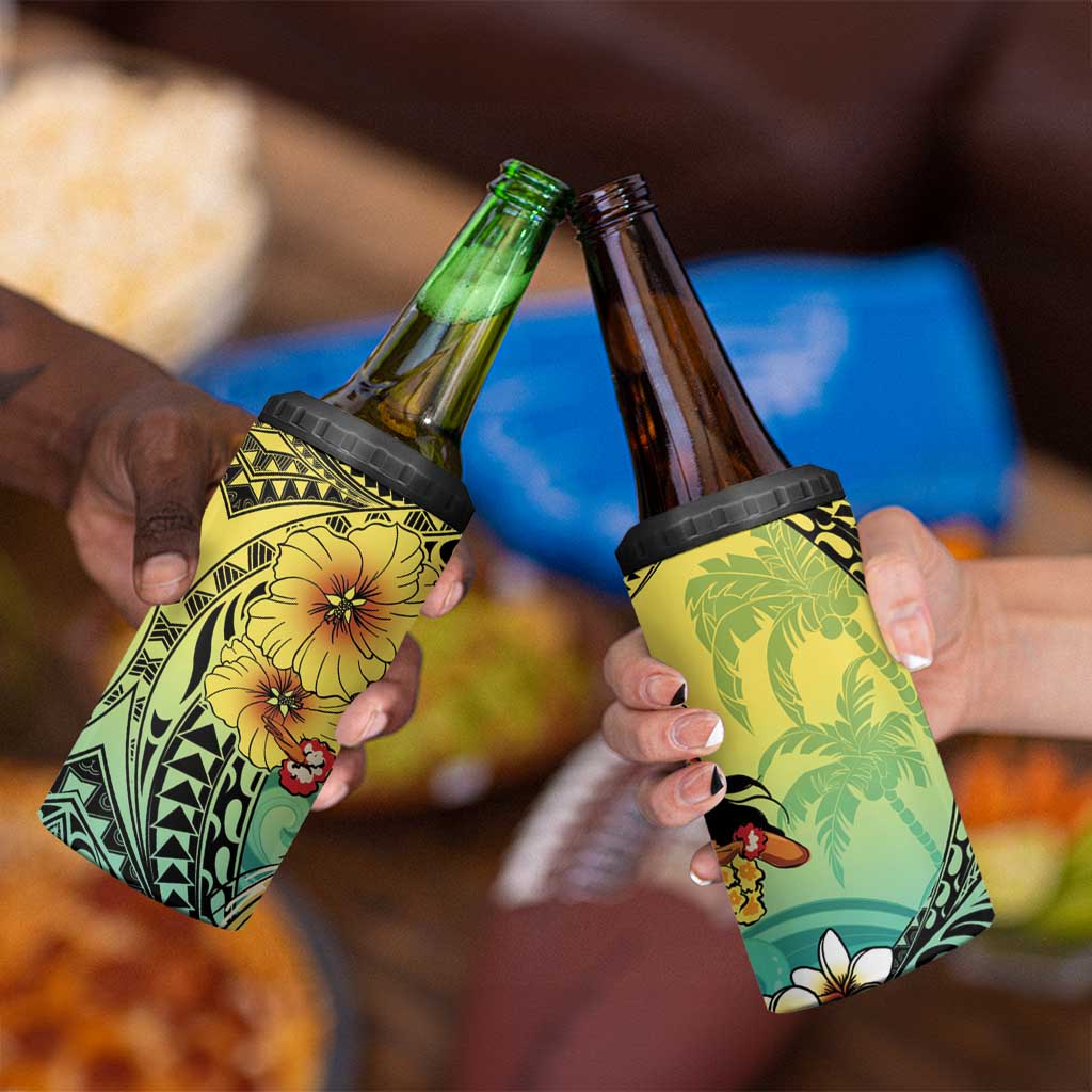 Honolulu Hawaii 4 in 1 Can Cooler Tumbler Ilima Plumeria with Hula Girl