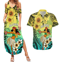 Honolulu Hawaii Couples Matching Summer Maxi Dress and Hawaiian Shirt Ilima Plumeria with Hula Girl LT7 Colorful - Polynesian Pride