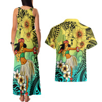 Honolulu Hawaii Couples Matching Tank Maxi Dress and Hawaiian Shirt Ilima Plumeria with Hula Girl LT7 - Polynesian Pride