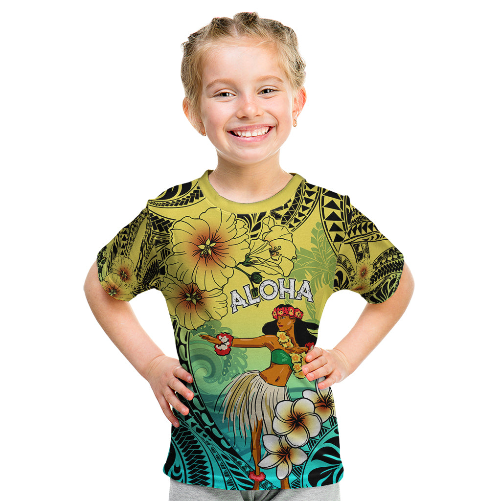 Honolulu Hawaii Kid T Shirt Ilima Plumeria with Hula Girl LT7 Colorful - Polynesian Pride