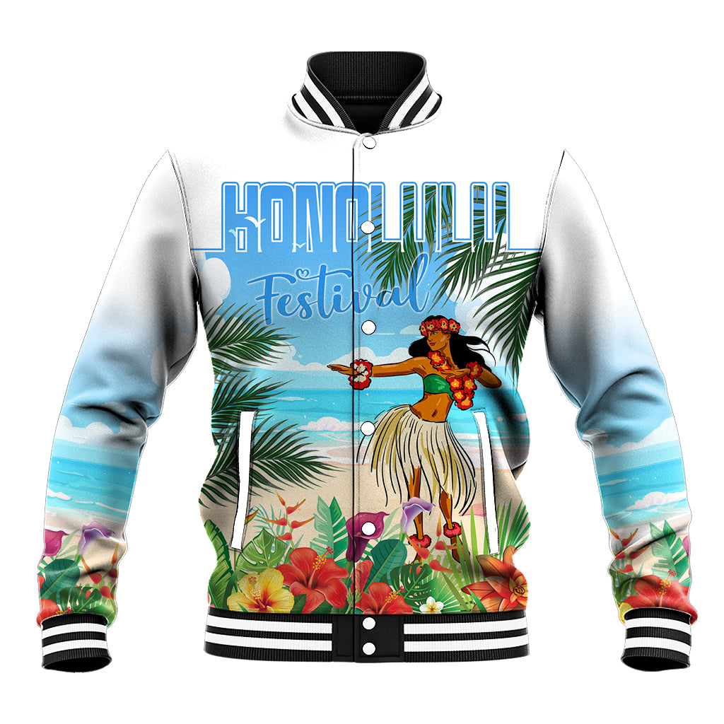 Personalised Hawaii Hula Girl Baseball Jacket Honolulu Festival LT7 Unisex Art - Polynesian Pride
