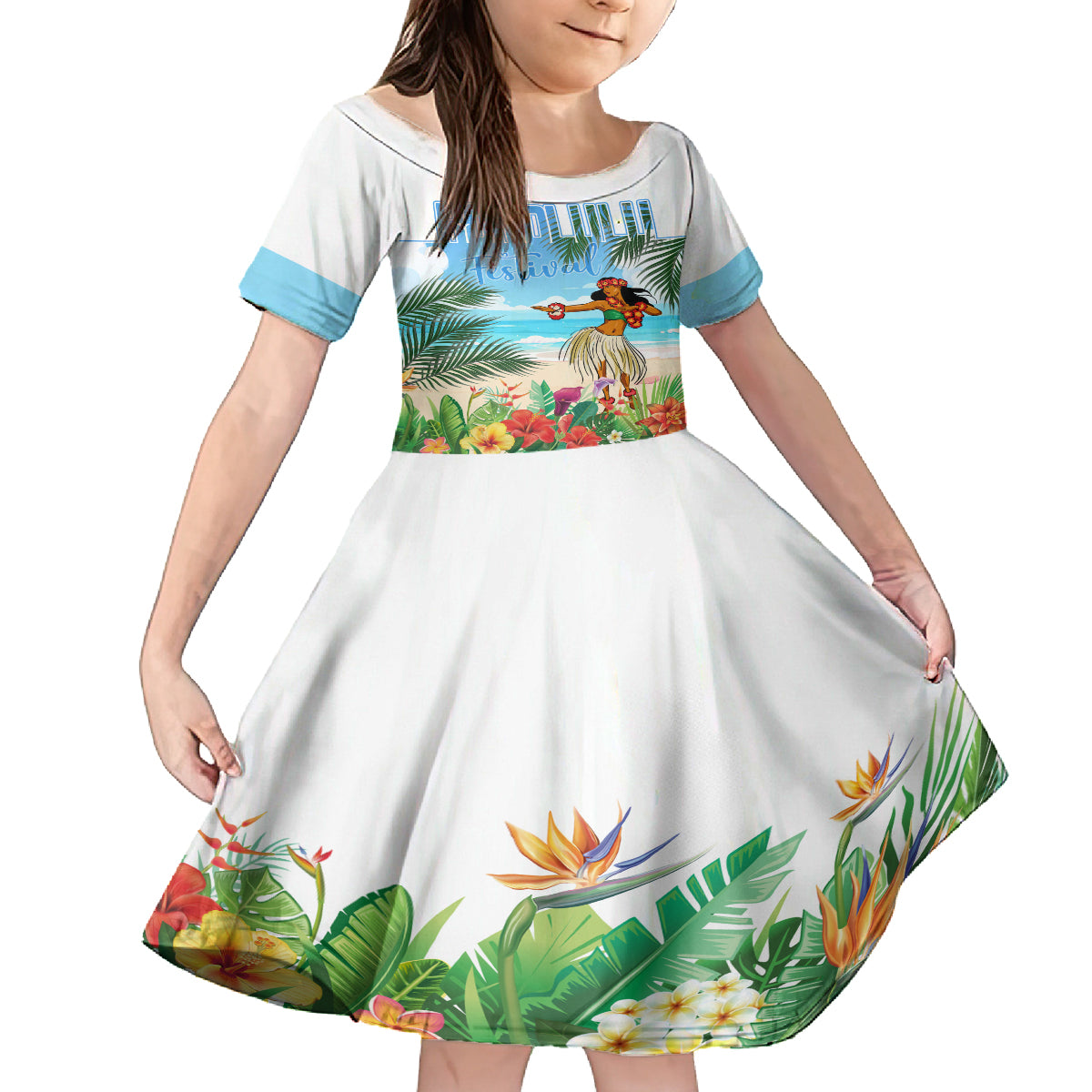 Personalised Hawaii Hula Girl Family Matching Summer Maxi Dress and Hawaiian Shirt Honolulu Festival LT7 Daughter's Dress Art - Polynesian Pride