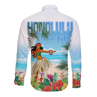 Personalised Hawaii Hula Girl Long Sleeve Button Shirt Honolulu Festival LT7 - Polynesian Pride