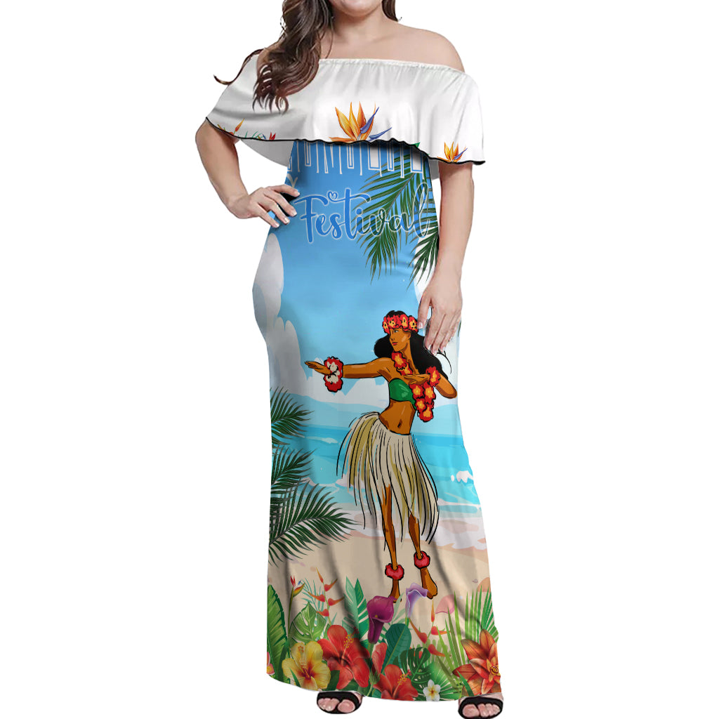 Personalised Hawaii Hula Girl Off Shoulder Maxi Dress Honolulu Festival LT7 Women Art - Polynesian Pride