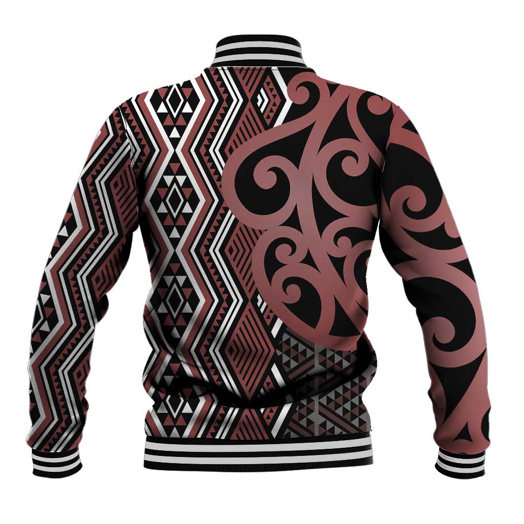 Maori Taniko Patterns Baseball Jacket Brown Patiki Motifs Mix Whakairo Ngaru
