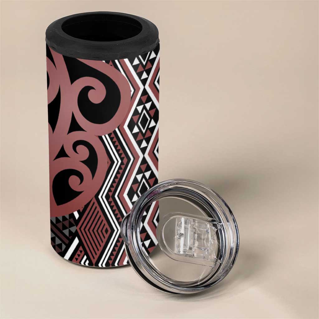 Maori Taniko Patterns 4 in 1 Can Cooler Tumbler Brown Patiki Motifs Mix Whakairo Ngaru