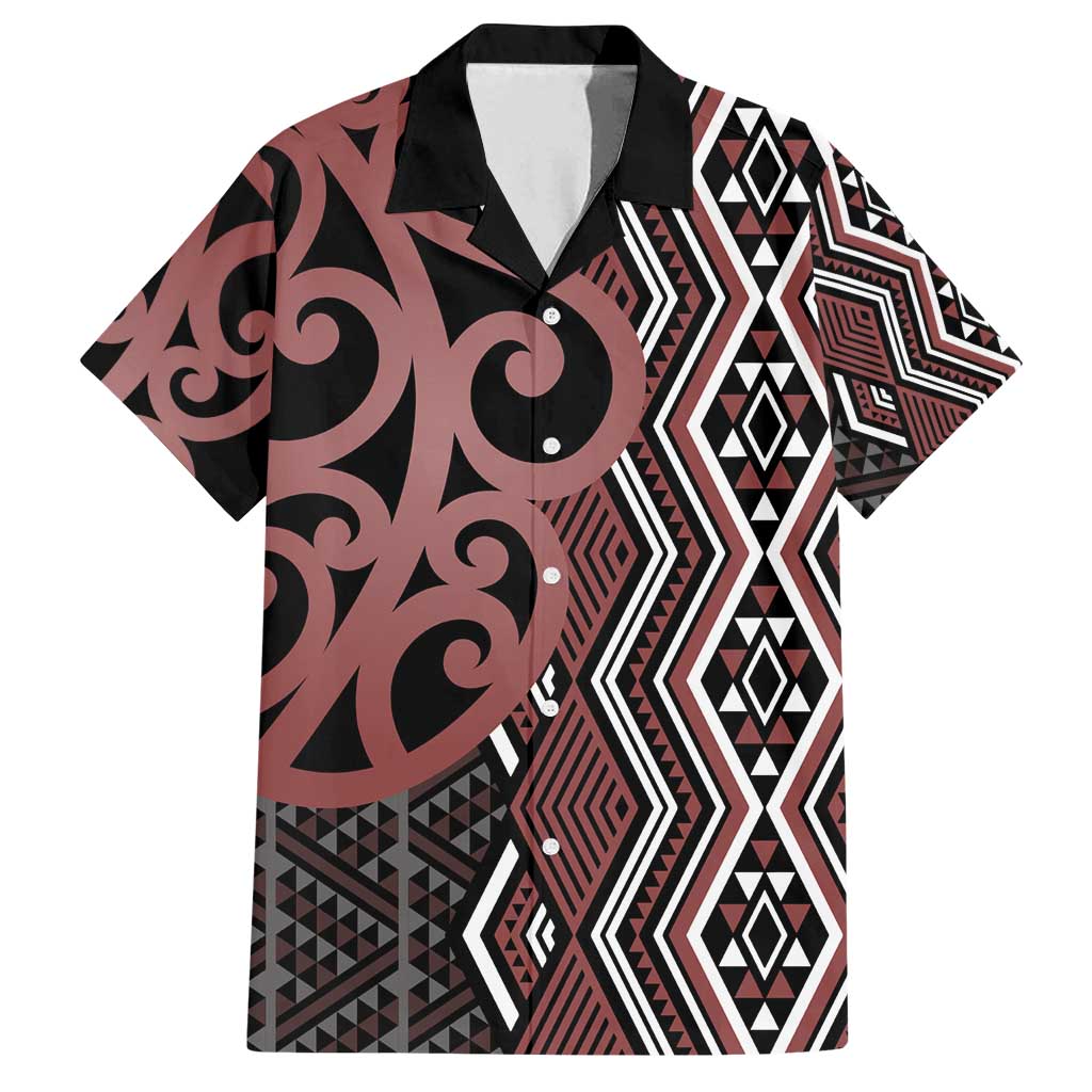 Maori Taniko Patterns Family Matching Puletasi and Hawaiian Shirt Brown Patiki Motifs Mix Whakairo Ngaru