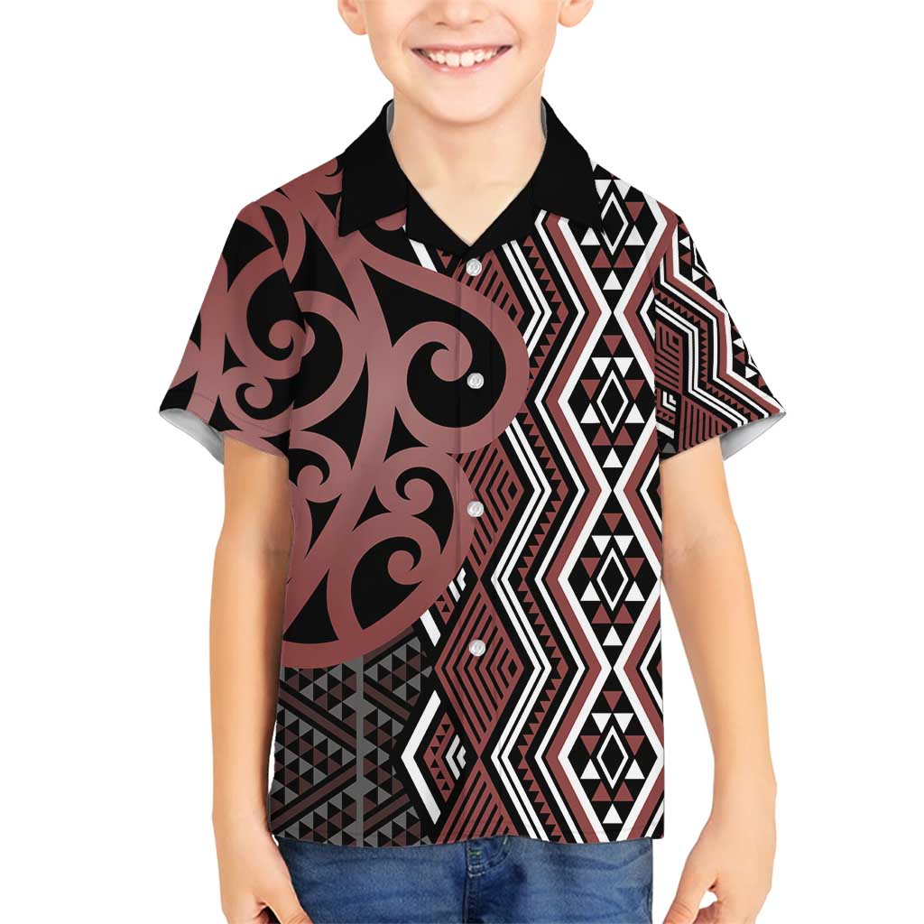 Maori Taniko Patterns Family Matching Tank Maxi Dress and Hawaiian Shirt Brown Patiki Motifs Mix Whakairo Ngaru