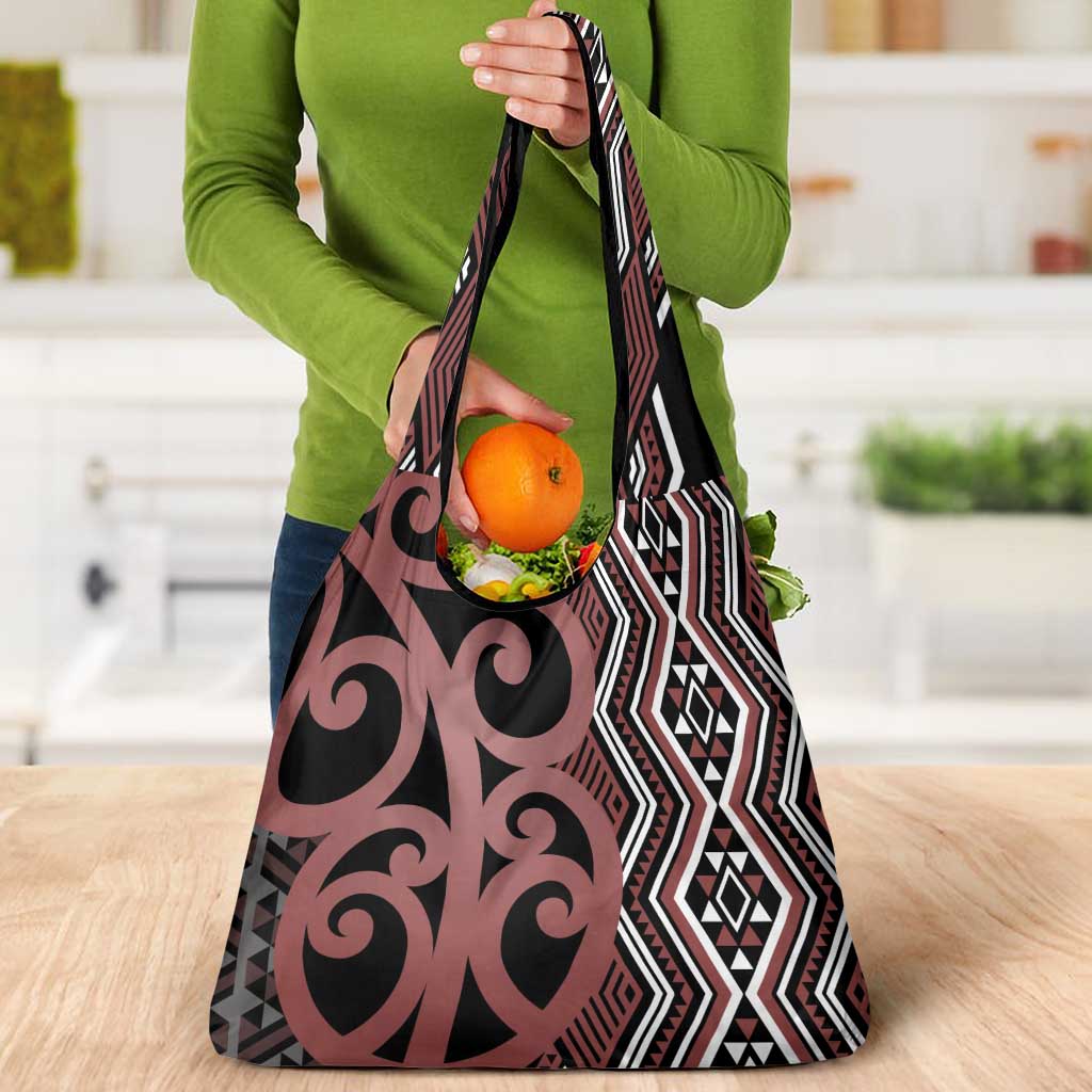 Maori Taniko Patterns Grocery Bag Brown Patiki Motifs Mix Whakairo Ngaru