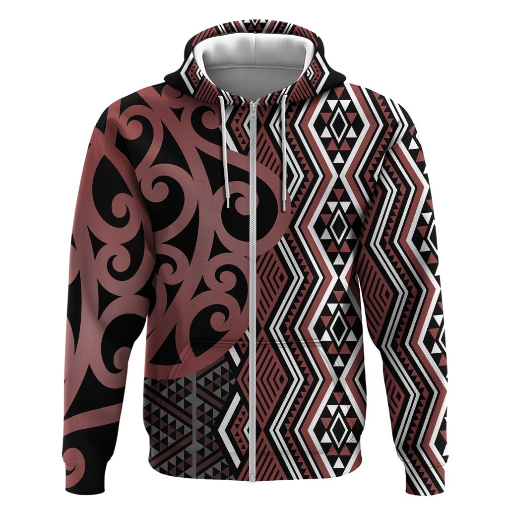 Maori Taniko Patterns Hoodie Brown Patiki Motifs Mix Whakairo Ngaru