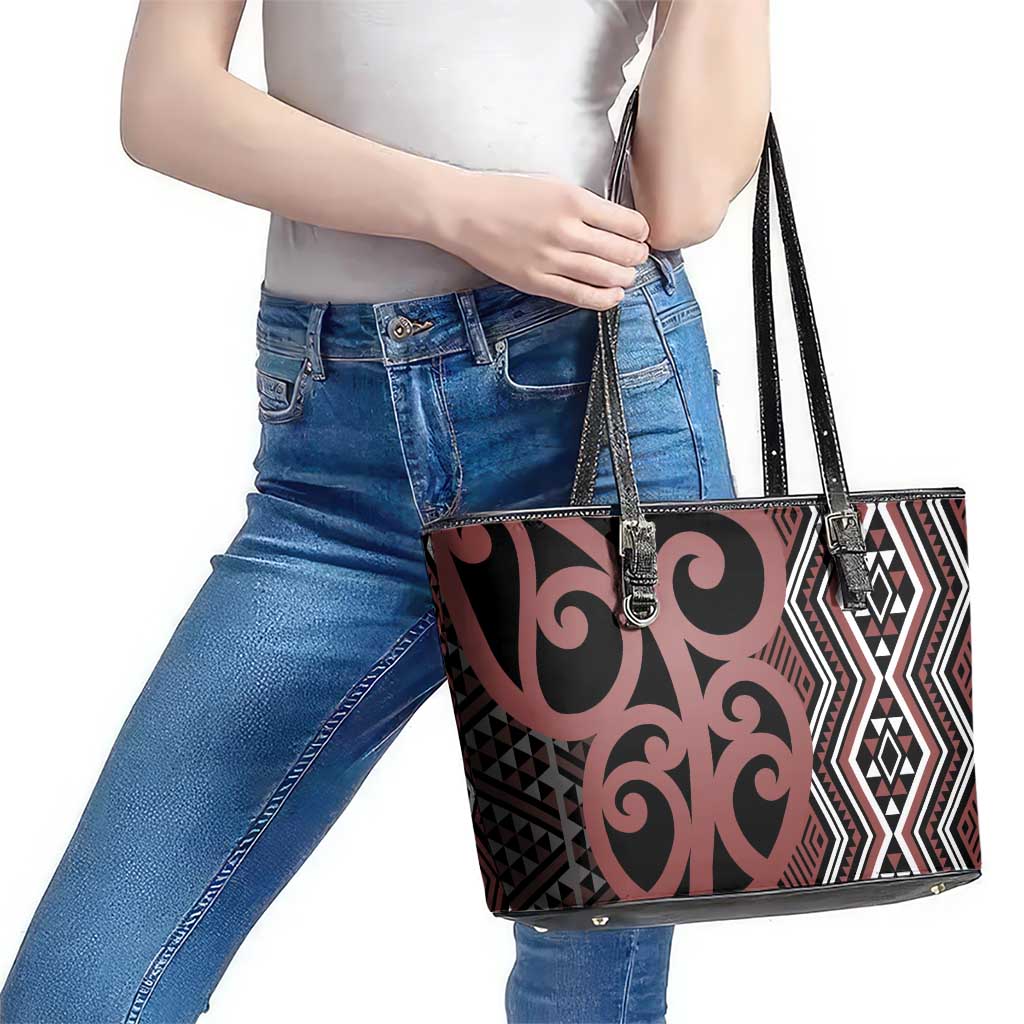 Maori Taniko Patterns Leather Tote Bag Brown Patiki Motifs Mix Whakairo Ngaru