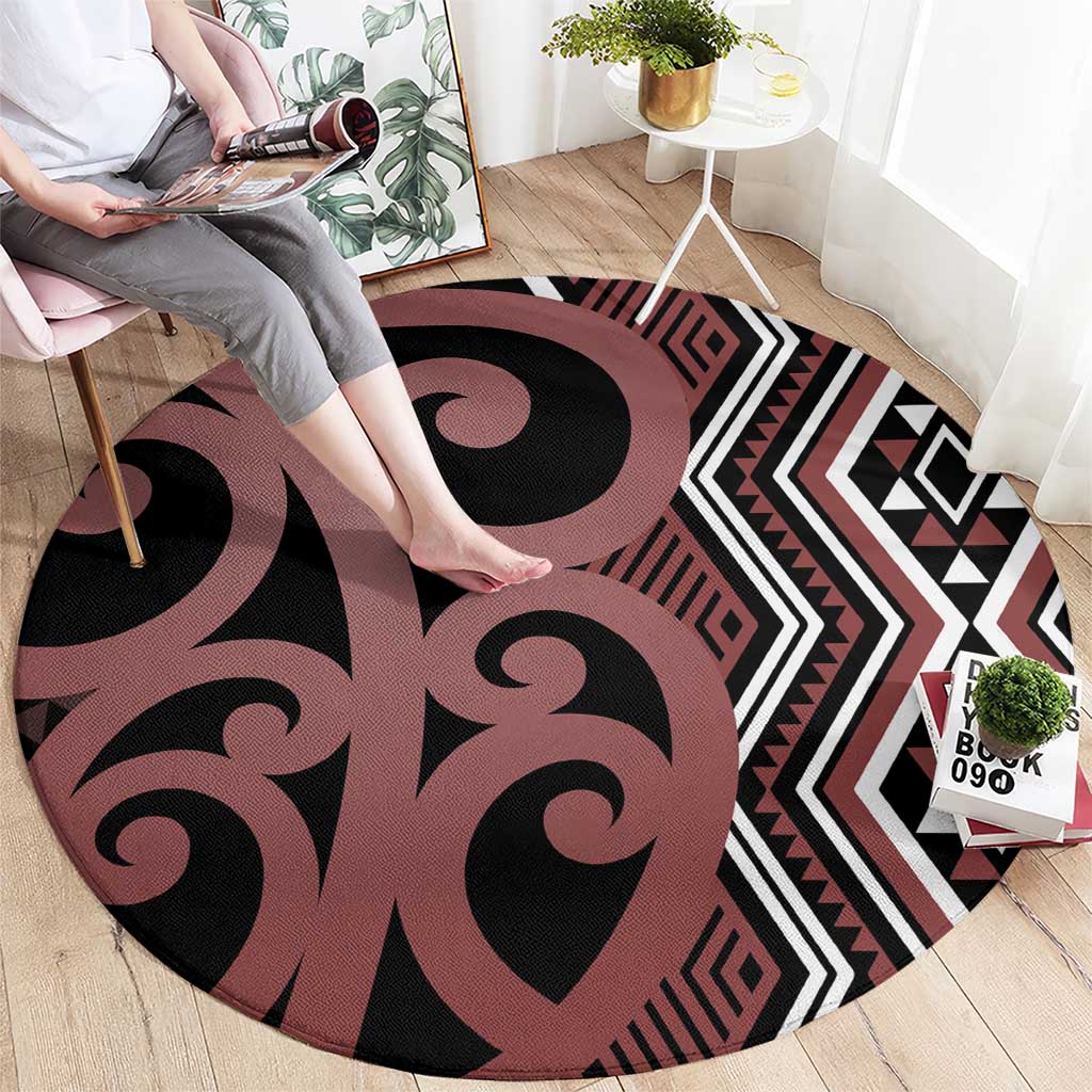 Maori Taniko Patterns Round Carpet Brown Patiki Motifs Mix Whakairo Ngaru LT7 - Polynesian Pride