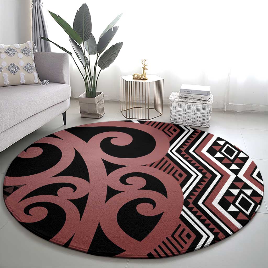 Maori Taniko Patterns Round Carpet Brown Patiki Motifs Mix Whakairo Ngaru LT7 - Polynesian Pride