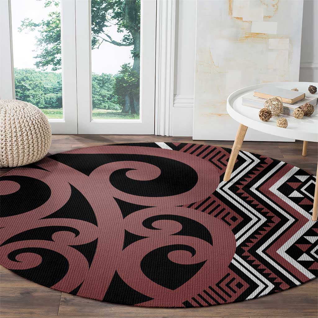 Maori Taniko Patterns Round Carpet Brown Patiki Motifs Mix Whakairo Ngaru LT7 - Polynesian Pride