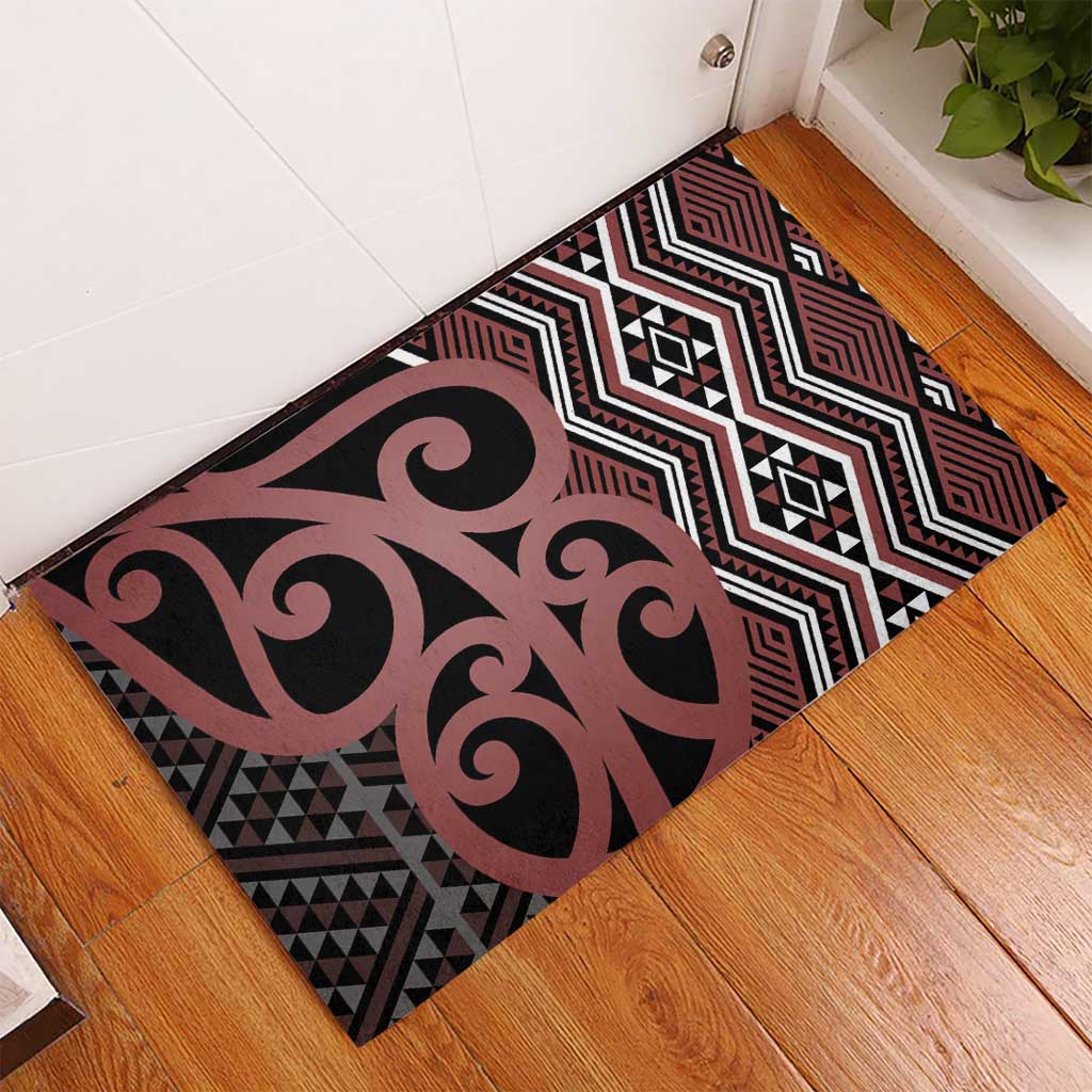 Maori Taniko Patterns Rubber Doormat Brown Patiki Motifs Mix Whakairo Ngaru