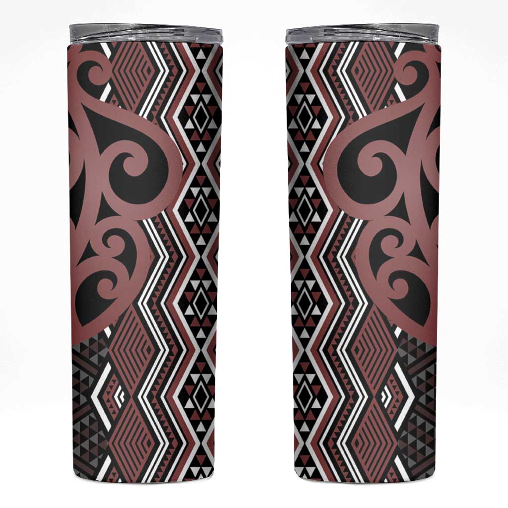 Maori Taniko Patterns Skinny Tumbler Brown Patiki Motifs Mix Whakairo Ngaru