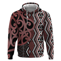 Maori Taniko Patterns Zip Hoodie Brown Patiki Motifs Mix Whakairo Ngaru