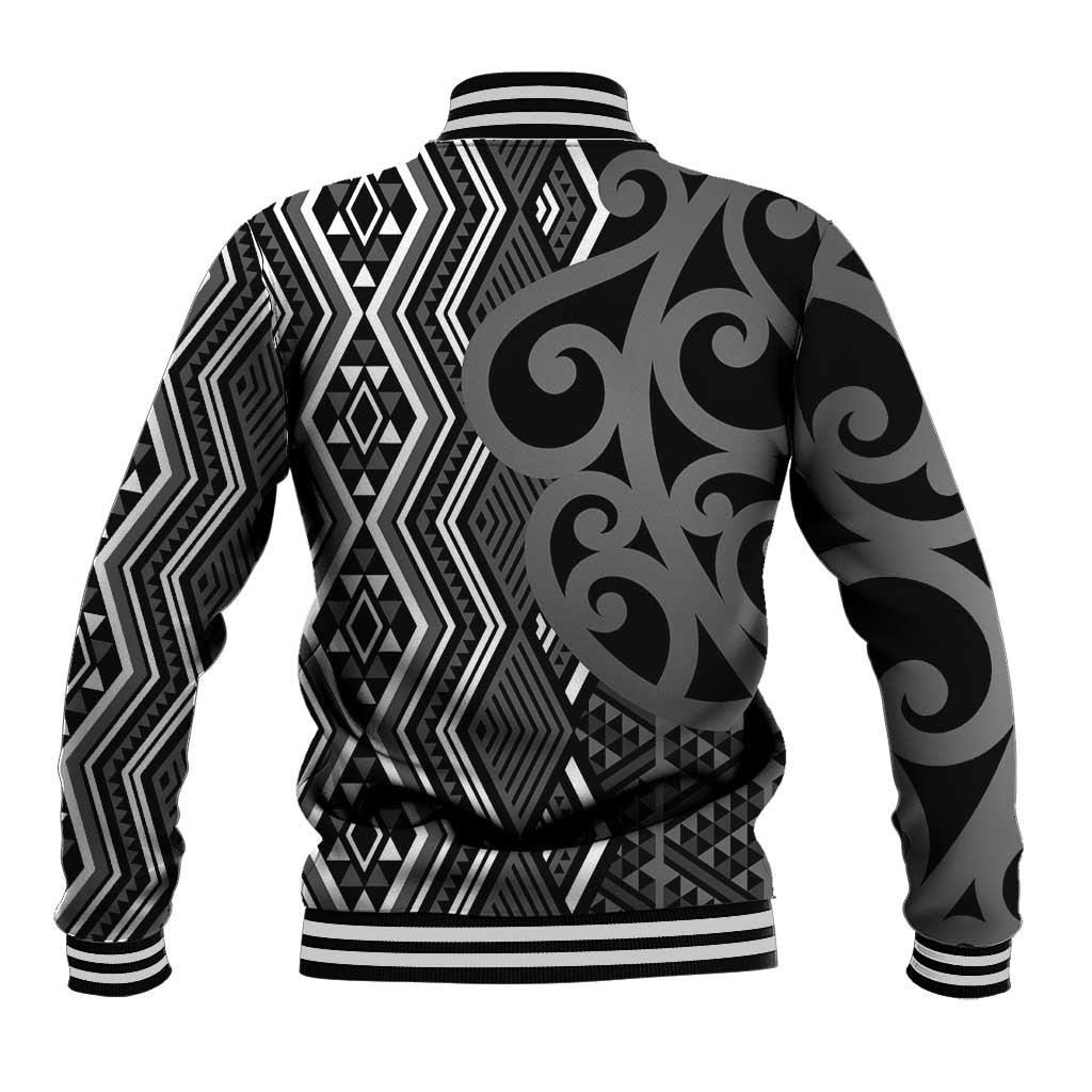 Maori Taniko Patterns Baseball Jacket Black Patiki Motifs Mix Whakairo Ngaru LT7 - Polynesian Pride