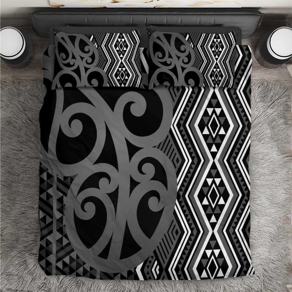 Maori Taniko Patterns Bedding Set Black Patiki Motifs Mix Whakairo Ngaru
