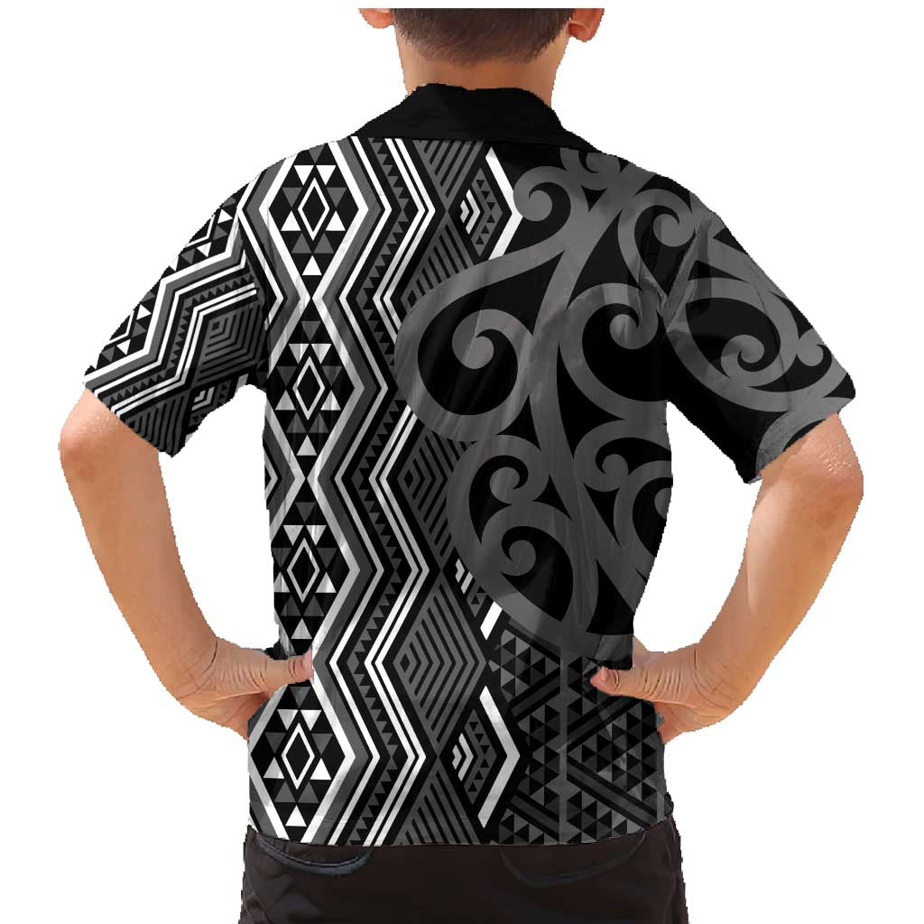 Maori Taniko Patterns Family Matching Mermaid Dress and Hawaiian Shirt Black Patiki Motifs Mix Whakairo Ngaru