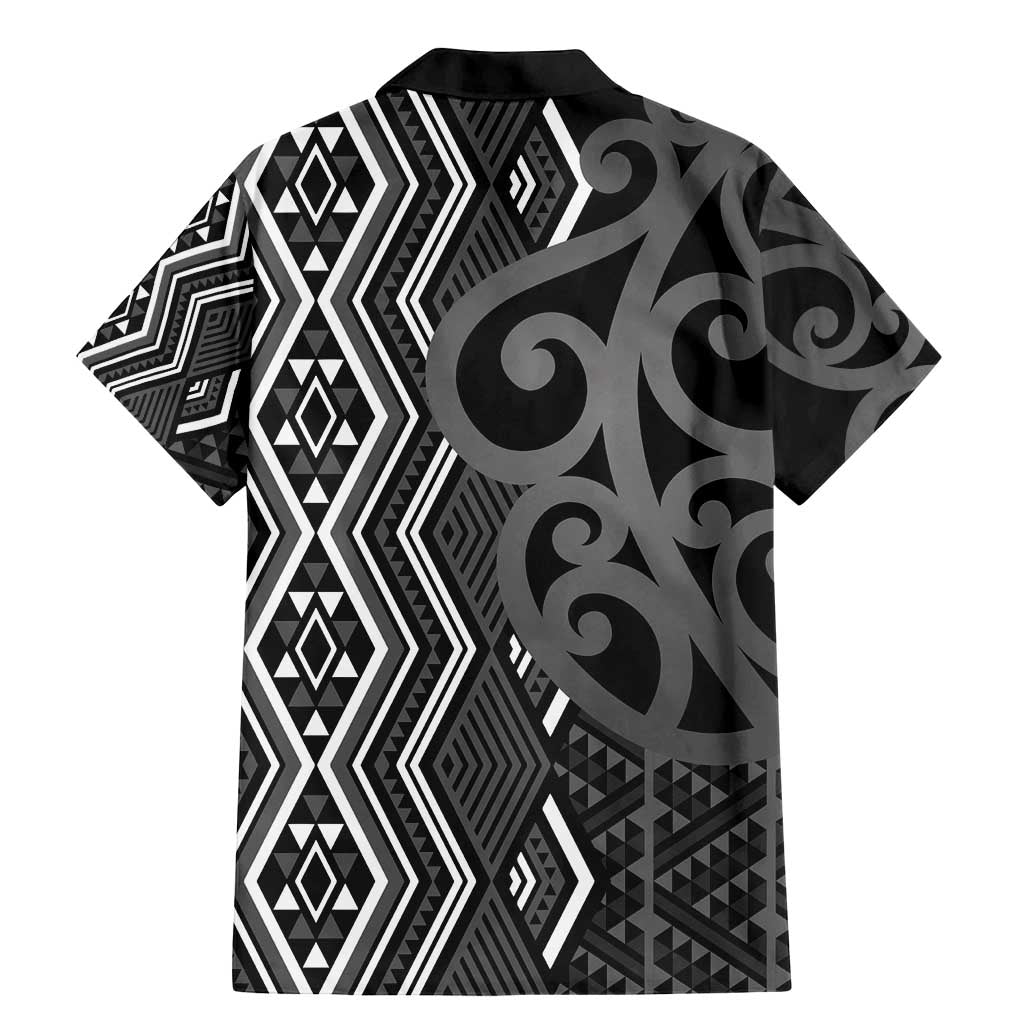 Maori Taniko Patterns Family Matching Mermaid Dress and Hawaiian Shirt Black Patiki Motifs Mix Whakairo Ngaru