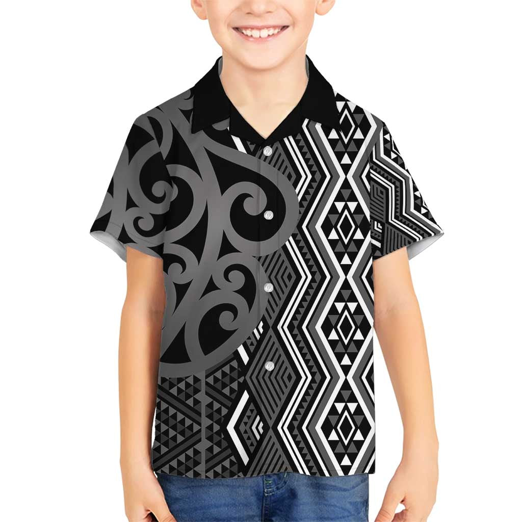 Maori Taniko Patterns Family Matching Puletasi and Hawaiian Shirt Black Patiki Motifs Mix Whakairo Ngaru
