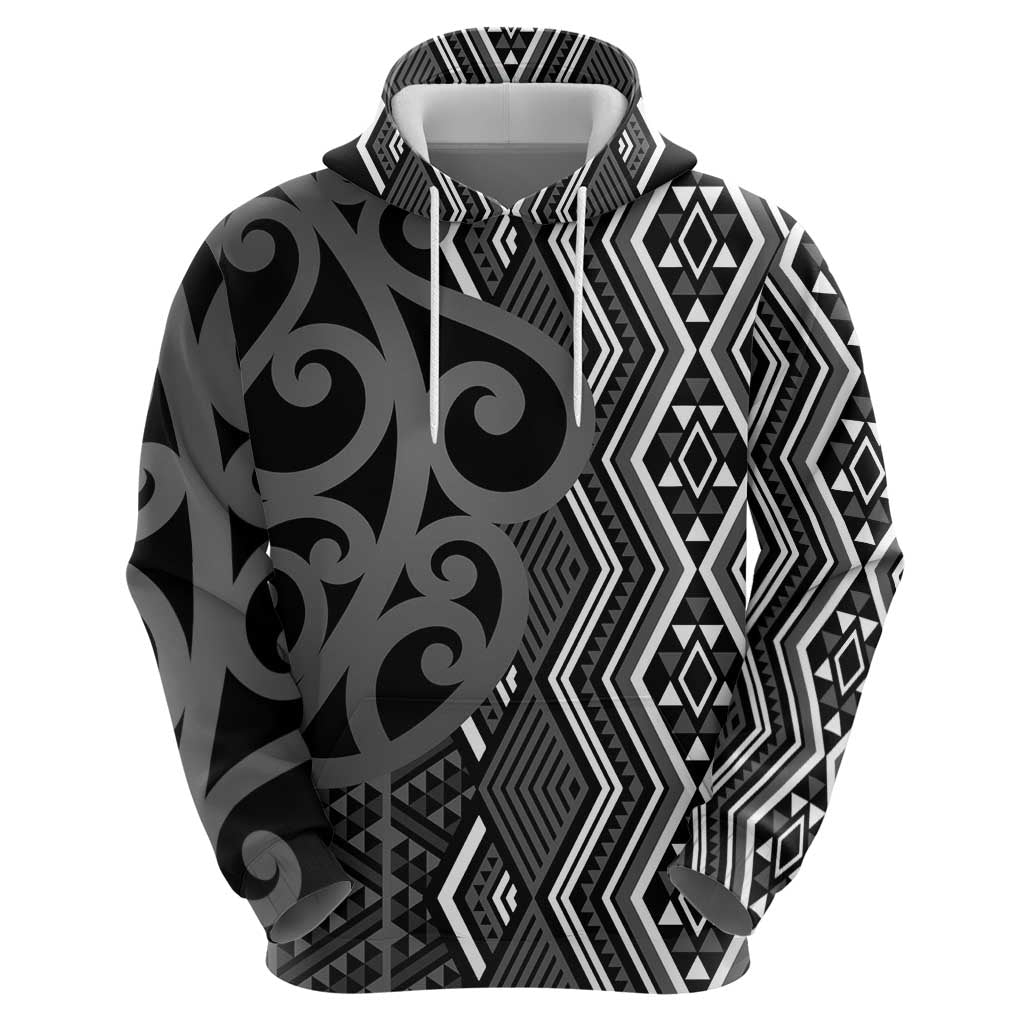 Maori Taniko Patterns Hoodie Black Patiki Motifs Mix Whakairo Ngaru