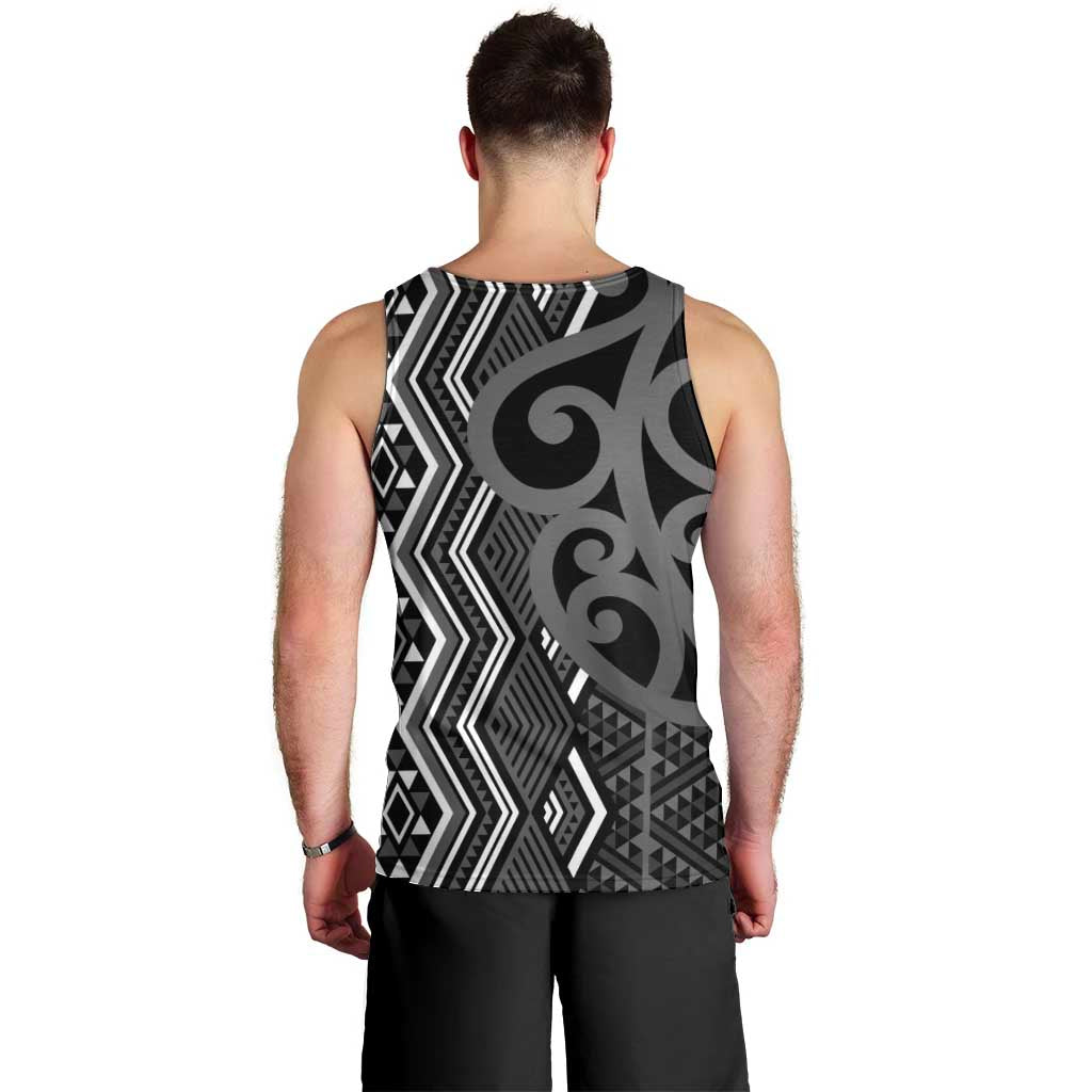 Maori Taniko Patterns Men Tank Top Black Patiki Motifs Mix Whakairo Ngaru