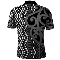 Maori Taniko Patterns Polo Shirt Black Patiki Motifs Mix Whakairo Ngaru