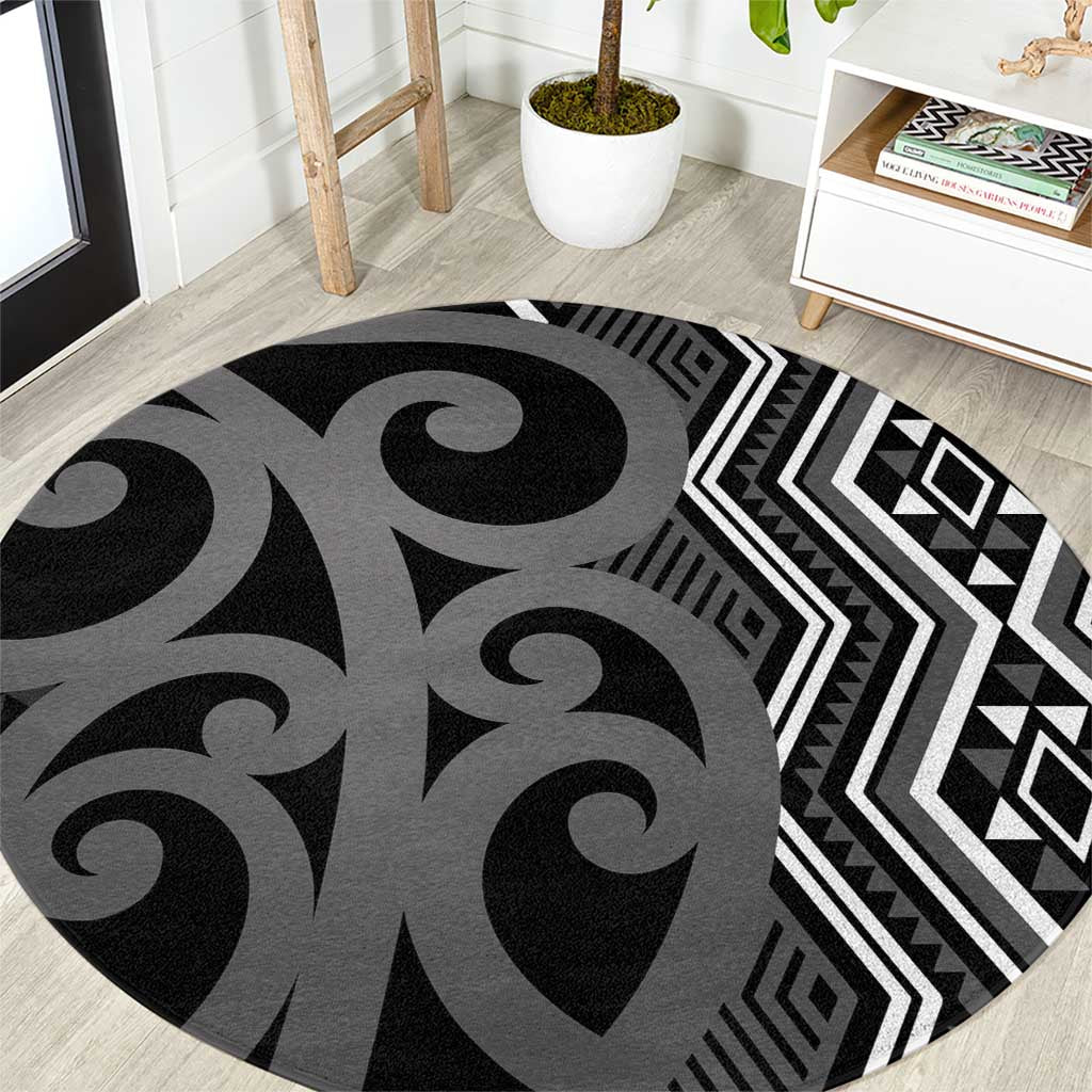 Maori Taniko Patterns Round Carpet Black Patiki Motifs Mix Whakairo Ngaru LT7 Black - Polynesian Pride