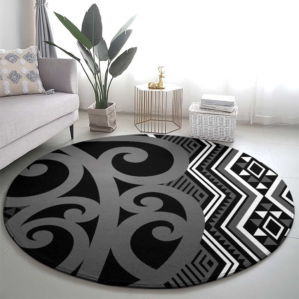 Maori Taniko Patterns Round Carpet Black Patiki Motifs Mix Whakairo Ngaru LT7 - Polynesian Pride