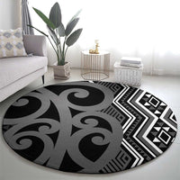 Maori Taniko Patterns Round Carpet Black Patiki Motifs Mix Whakairo Ngaru LT7 - Polynesian Pride