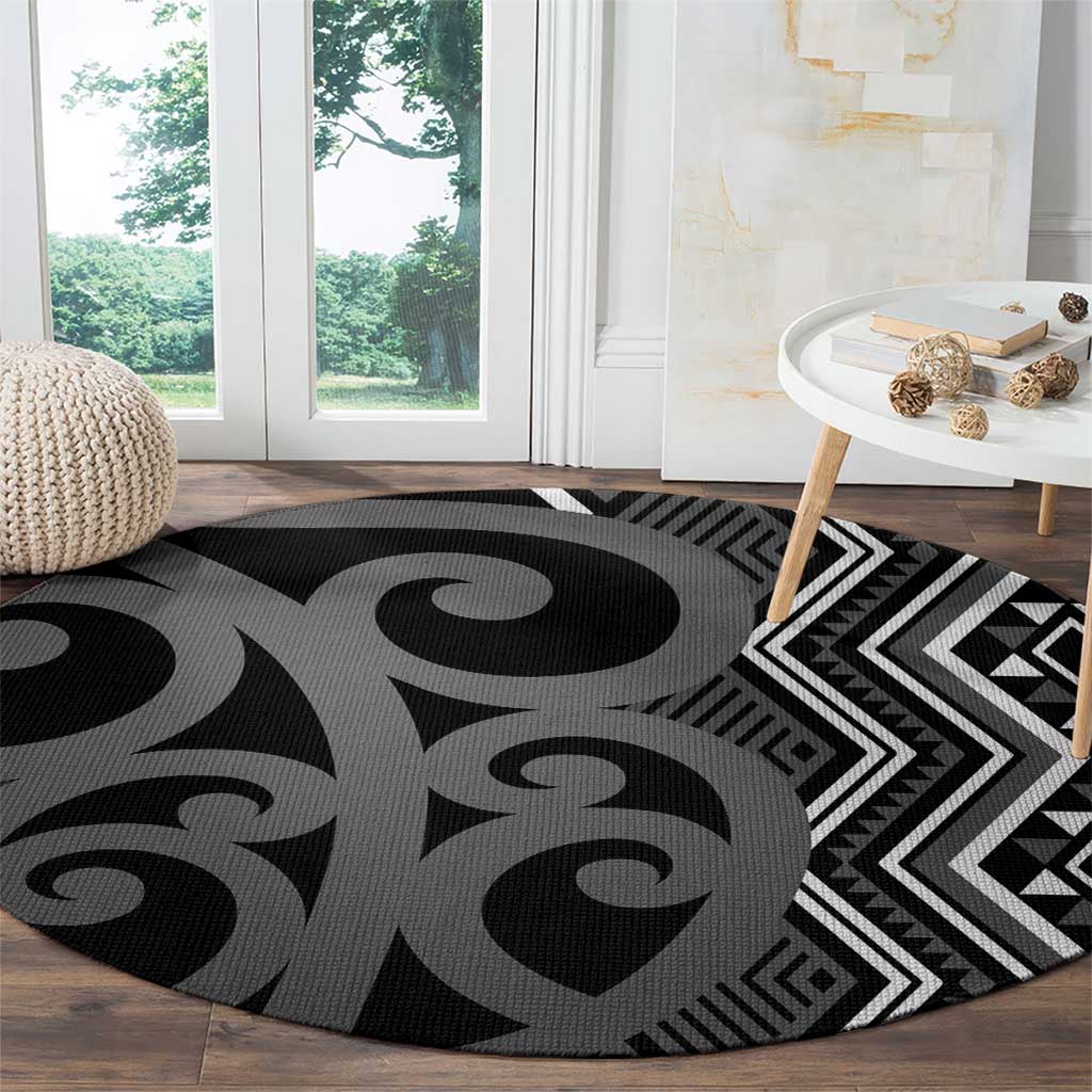 Maori Taniko Patterns Round Carpet Black Patiki Motifs Mix Whakairo Ngaru LT7 - Polynesian Pride