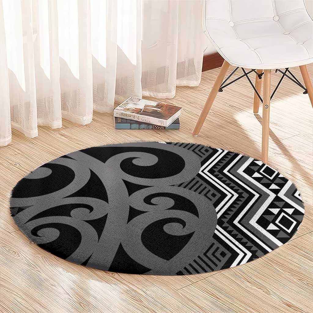 Maori Taniko Patterns Round Carpet Black Patiki Motifs Mix Whakairo Ngaru LT7 - Polynesian Pride