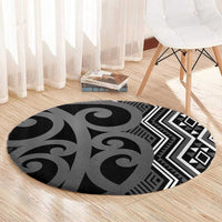 Maori Taniko Patterns Round Carpet Black Patiki Motifs Mix Whakairo Ngaru LT7 - Polynesian Pride