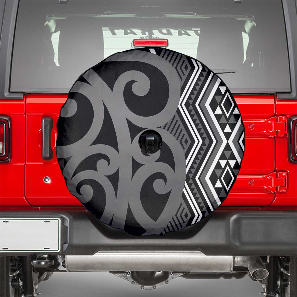 Maori Taniko Patterns Spare Tire Cover Black Patiki Motifs Mix Whakairo Ngaru