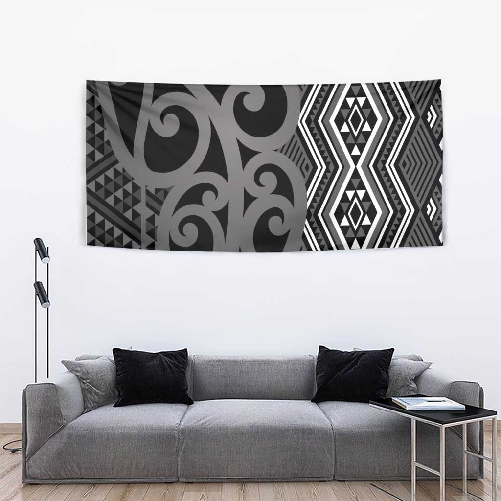 Maori Taniko Patterns Tapestry Black Patiki Motifs Mix Whakairo Ngaru LT7 - Polynesian Pride