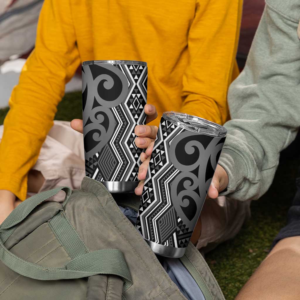 Maori Taniko Patterns Tumbler Cup Black Patiki Motifs Mix Whakairo Ngaru