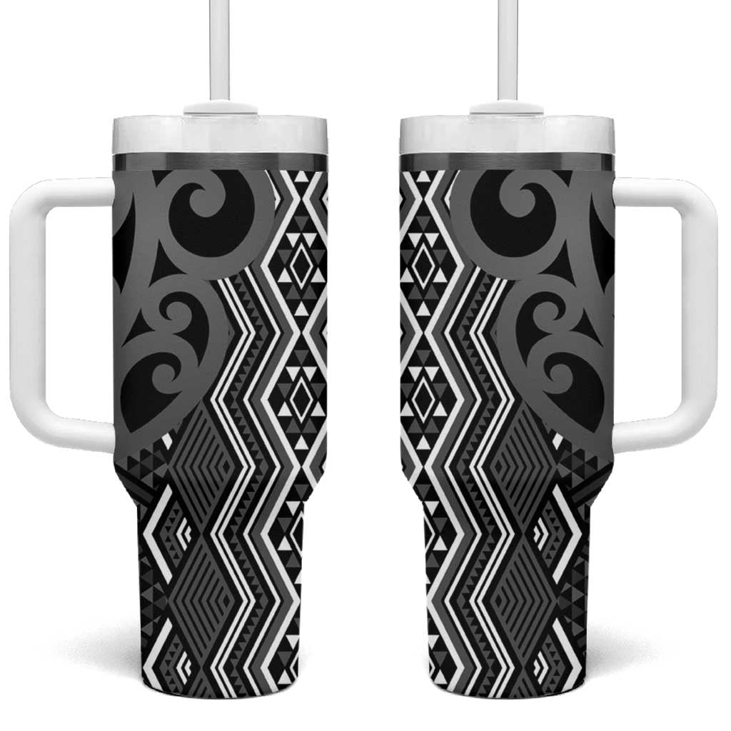Maori Taniko Patterns Tumbler With Handle Black Patiki Motifs Mix Whakairo Ngaru