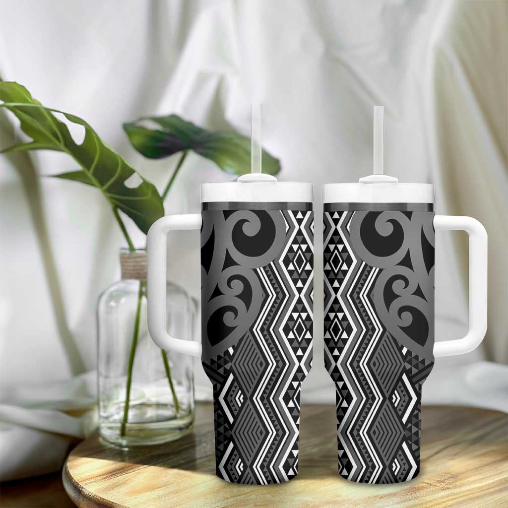 Maori Taniko Patterns Tumbler With Handle Black Patiki Motifs Mix Whakairo Ngaru