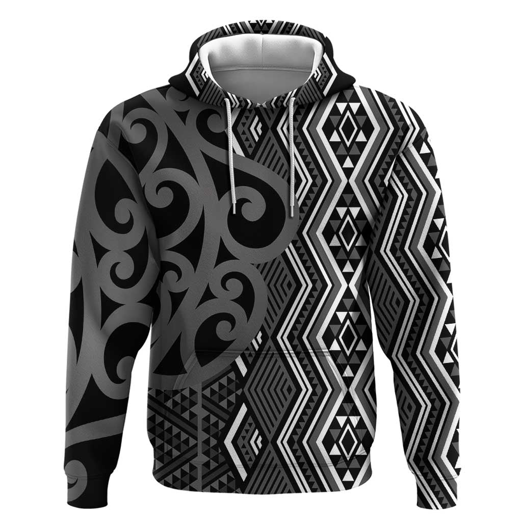 Maori Taniko Patterns Zip Hoodie Black Patiki Motifs Mix Whakairo Ngaru
