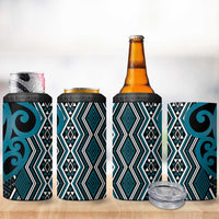 Maori Taniko Patterns 4 in 1 Can Cooler Tumbler Azure Patiki Motifs Mix Whakairo Ngaru